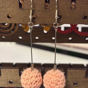 Hand Crafted Peach Crochet Ball Drop Earrings